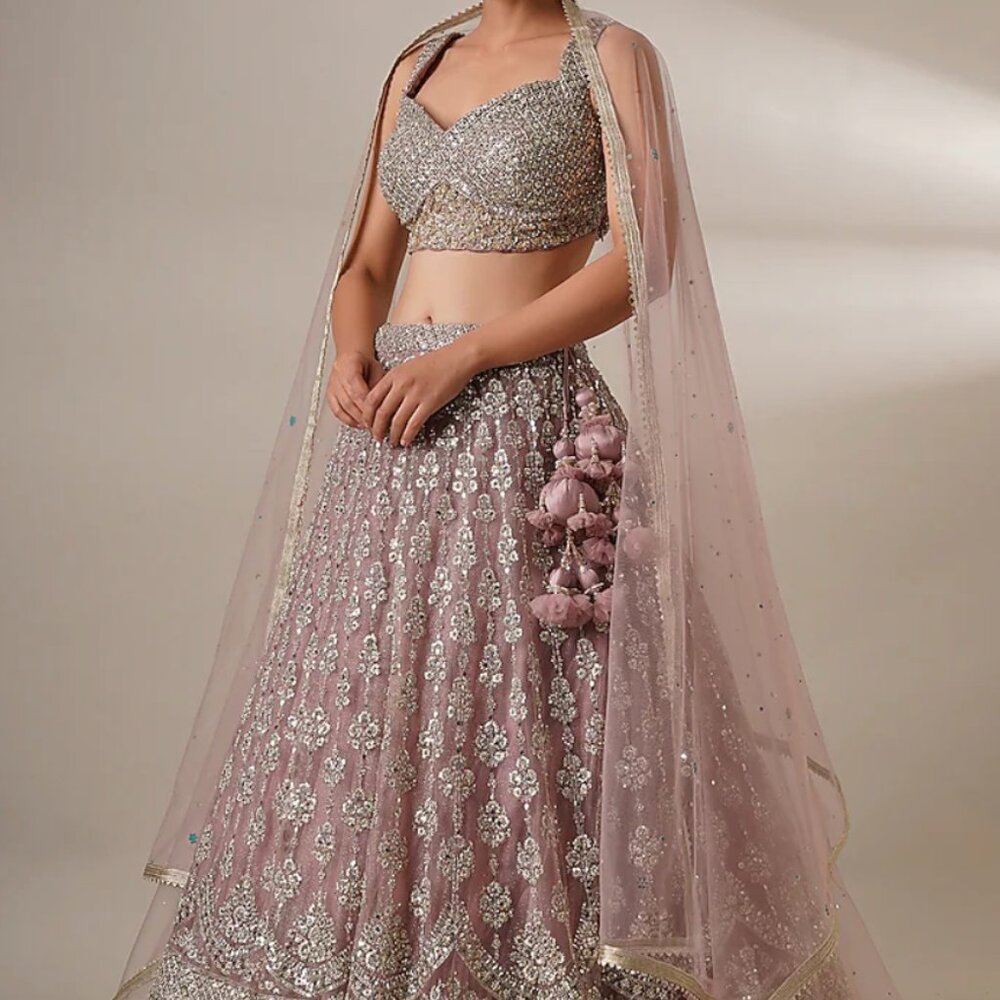 Pink Embroidered Lehenga Set